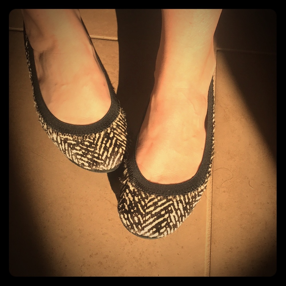 Yosi Samra cream/white calf hair ballet slippers